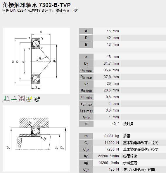 鑫宙國際貿易(上海)有限公司進口7302B.TVP軸承參數資料